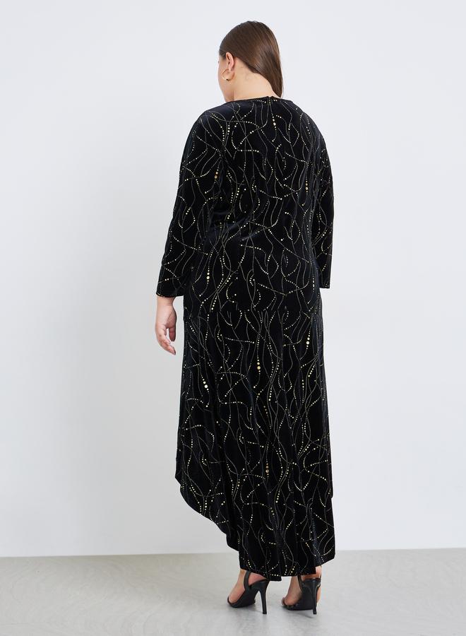 Styli Plus Size Velour High Low Hem Midi Dress - Image 4